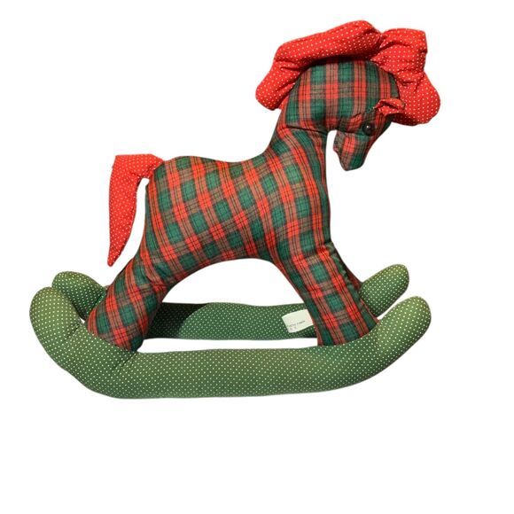 Vintage Handmade Red Green Plaid Rocking Horse Plush Christmas Holiday Stuffed - Picture 8 of 12